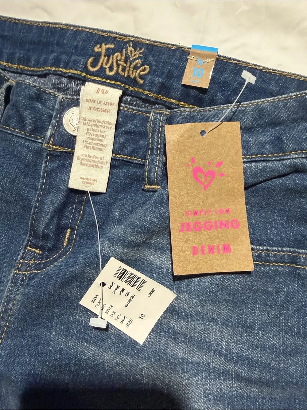 NWT Justice Girls Simply Low Jeggings Jeans Size 10 Regular Wash Distressed Hem
